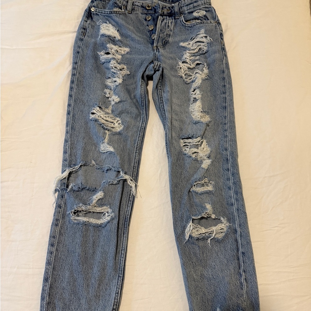 H&M Blue Distressed Boyfriend Jeans